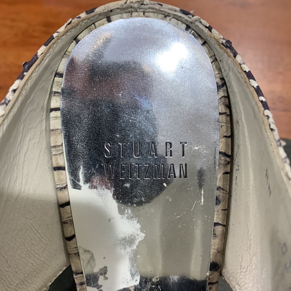 Stuart Weitzman Python 🐍 My Slide Heels silver snakeskin metallic strap 8.5 - Picture 4 of 11